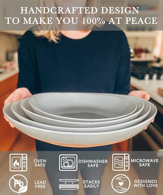 Mora Ceramic Large Serving Bowls- Set of 2 Oval Platters for Entertaining. Modern Kitchen Dishes for Dinner, Fruit, Salad, Turkey, etc. Oven, Dishwasher Safe, 110/80 oz, 16" / 14.6" - Earl Grey