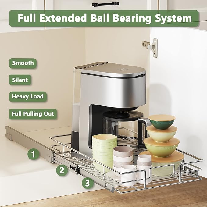 LOVMOR Pull Out Cabinet Organizer 14"W x 21"D, Kitchen Cabinet Pull Out Shelves Slide Out Storage