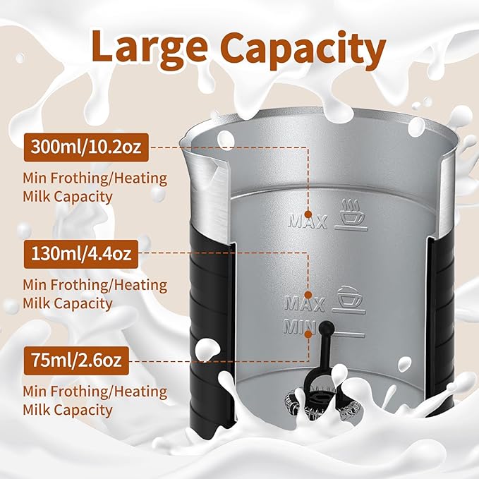 4 In 1 Electric Milk Frother Steamer - Hot and Cold Coffee Foam Froth Maker 350ml/12oz, Automatic Milk Warmer Foamer for Latte, Cappuccinos, Macchiato, Chocolate