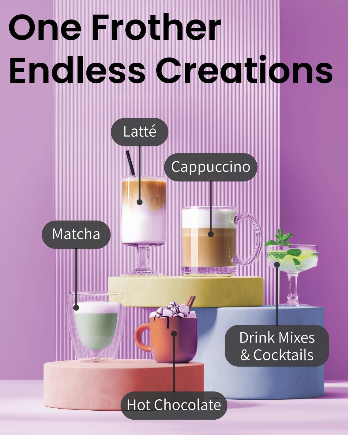 Elementi Pink Milk Frother Wand & Matcha Mixer, Mini Electric Whisk - Coffee Mixer Wand - Coffee Stirrers Electric Matcha Whisk (Hot Pink)