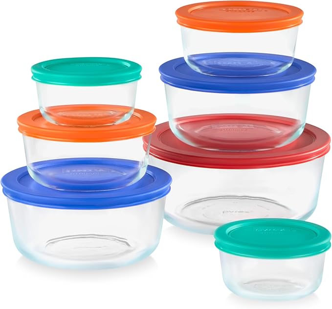 Pyrex Simply Store (7-Pack) Glass Food Storage Containers Set, (1, 2, 4 & 7 Cup) Meal Prep Containers With Plastic BPA-Free Lids, Dishwasher & Microwave Safe