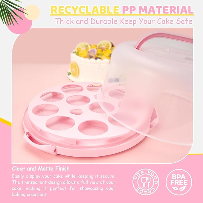 Ohuhu Cake Carrier, BPA-Free Cake Holder Storage Container Cupcake Carrier Keeper - Cake Stand with Lid 2 Handles Portable Round Two Sided Base for Cookies Nuts Fruits for 10 inch Cake Perfect Gifts