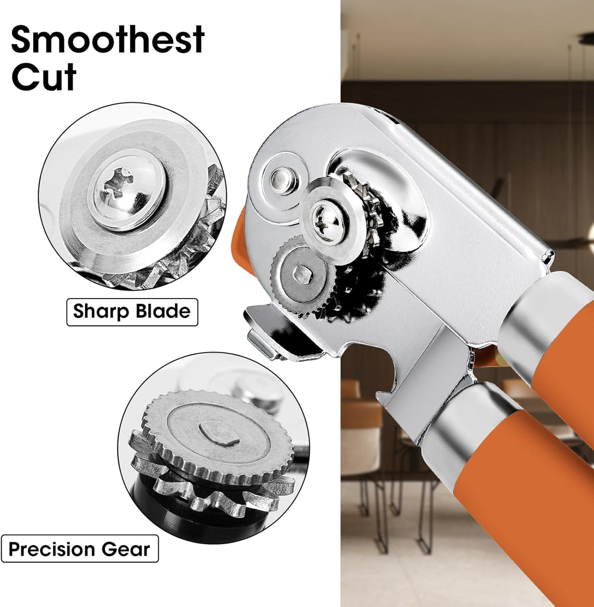 Beneno Can Opener Manual with Magnet, Hand Held Heavy Duty Can Opener with Durable Sharp Blade Smooth Edge, Big Effort-Saving Knob, Soft Grip Rubber Handle, Multifunctional Bottle Opener, Orange