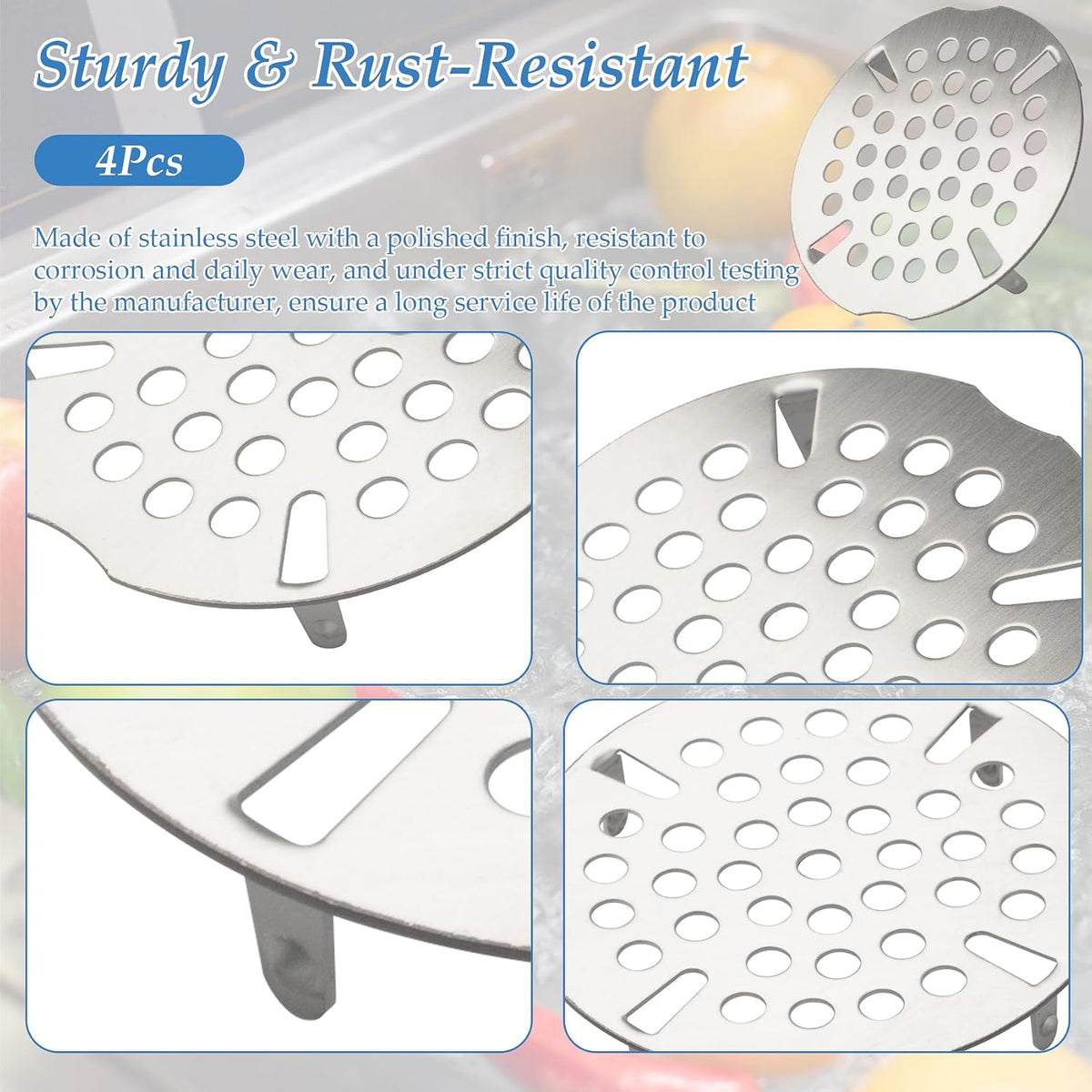 3.5 Inch Commercial Sink Strainer, Durable Drain Cover for Most 3-Tier & Commercial Sinks, Twist Design for Easy Installation, 4-Pack