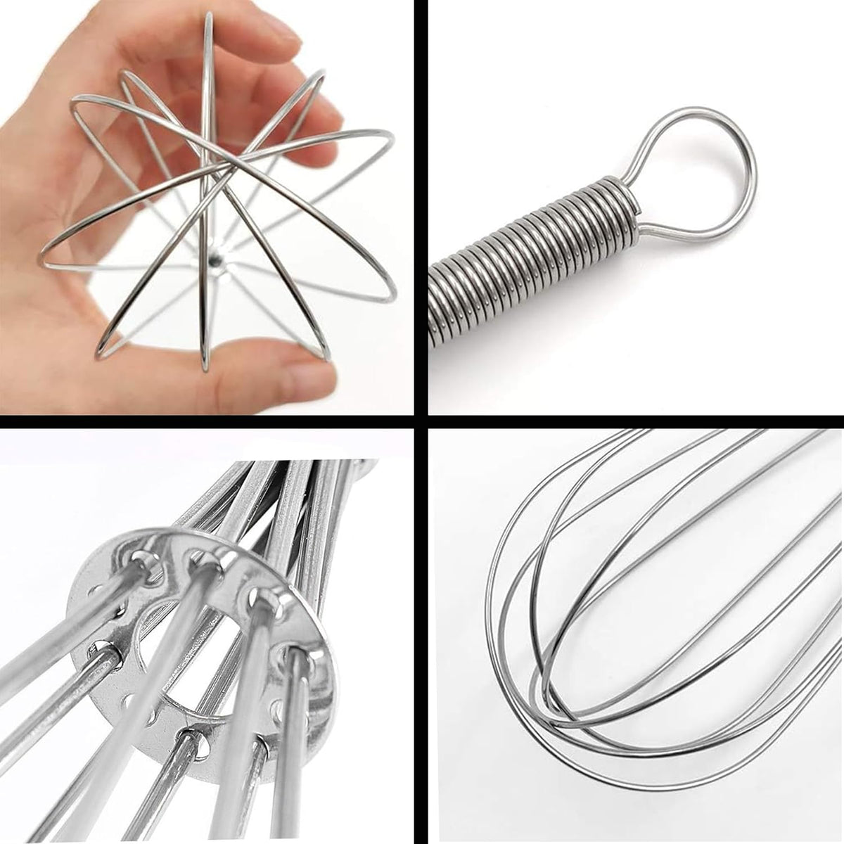 Mini Whisk - 10-Inch Professional Heavy-Duty 304 Stainless-Steel Wire Whisk for Cooking, Baking & Mixing (Silver Spiral Handle) - Perfect for Sauces, Batter, Eggs & Creams