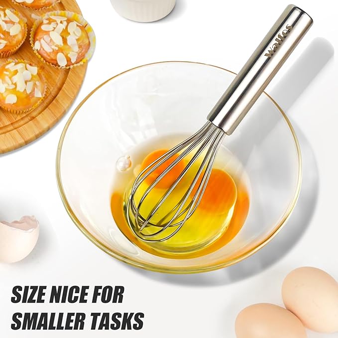 Walfos Mini Whisk,6+8 in Small Whisk,304 Stainless steel Whisks Heat Resistant 600°F,Nice for mixing salad dressings or beating an egg.Tiny whisk size great for narrow and shallow vessels.Silver