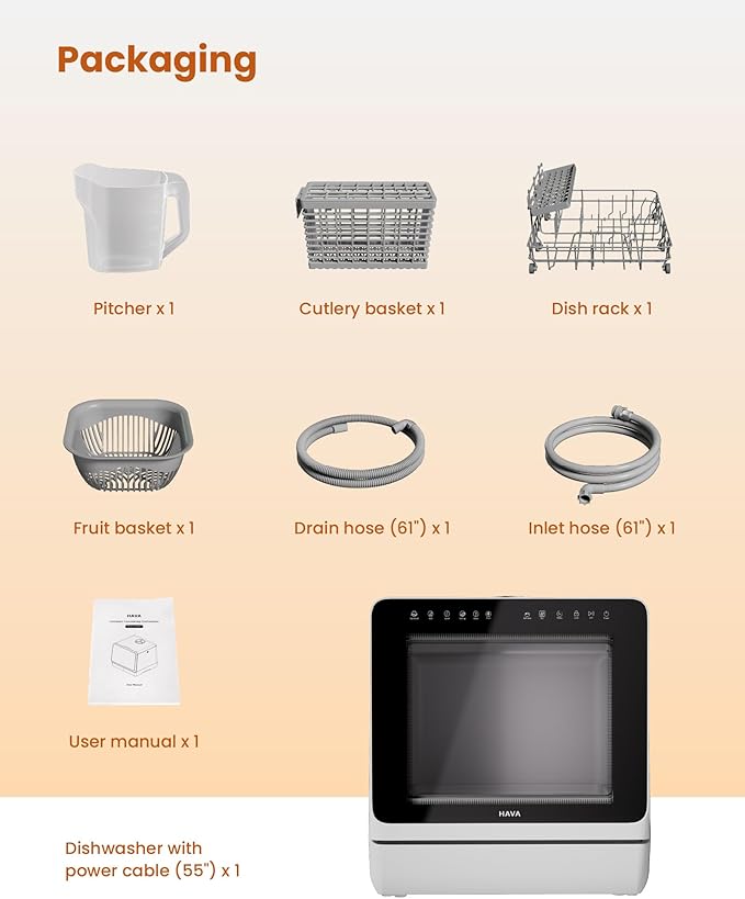 HAVA 2025 NEW Upgraded Countertop Dishwasher with Water Softener and Enhanced Energy Efficiency, Portable Dishwasher with 8 Wash Programs, Child Lock & Delayed Start Function, No Installation Needed