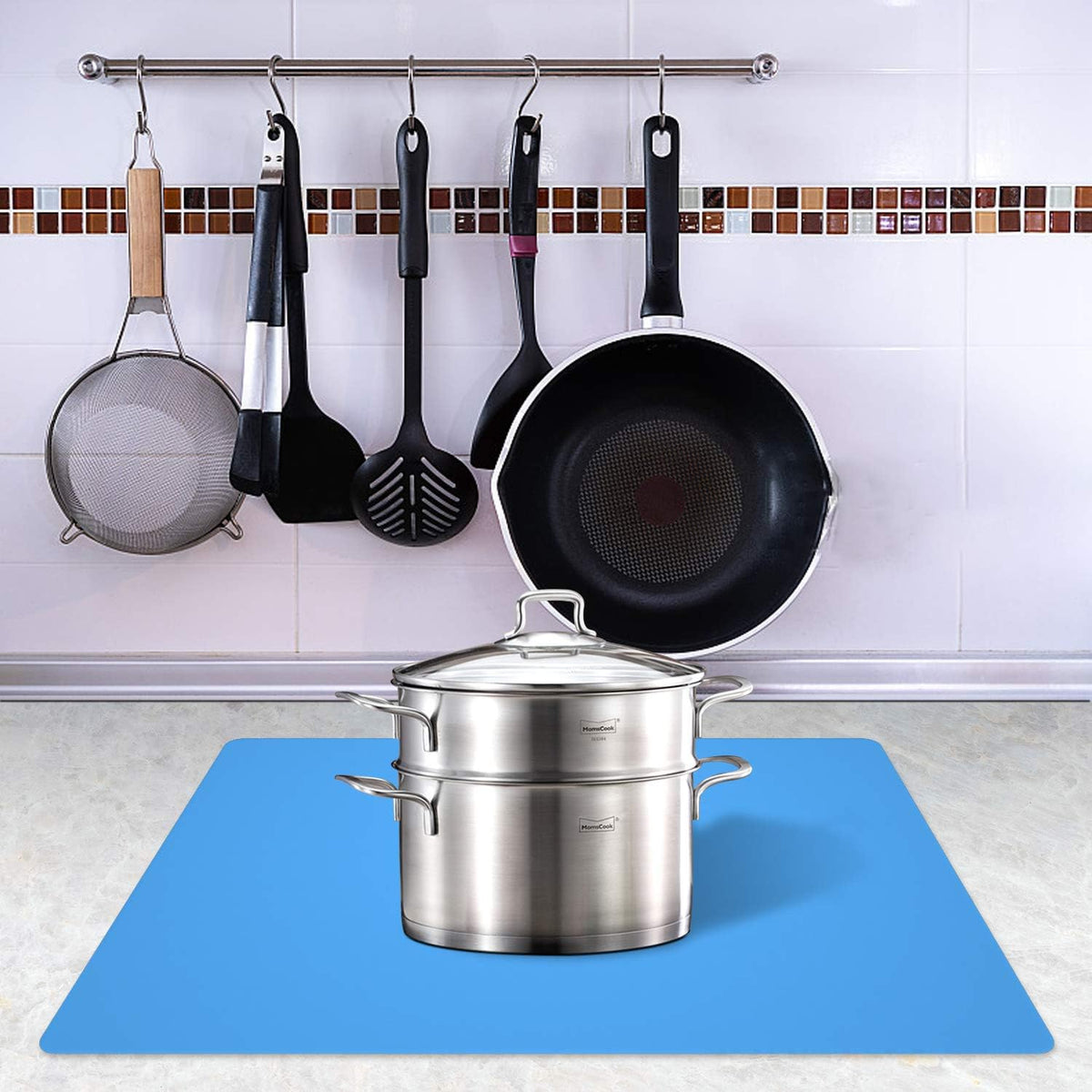 Silicone Placemats, Food-Grade Non-Slip Waterproof, Dining, Stain Resistant, Countertop Protector, Kitchen Counter Mat, Heat Resistant, Baking mat Dishwasher Safe (23.6"×15.7"-2pack, Blue)