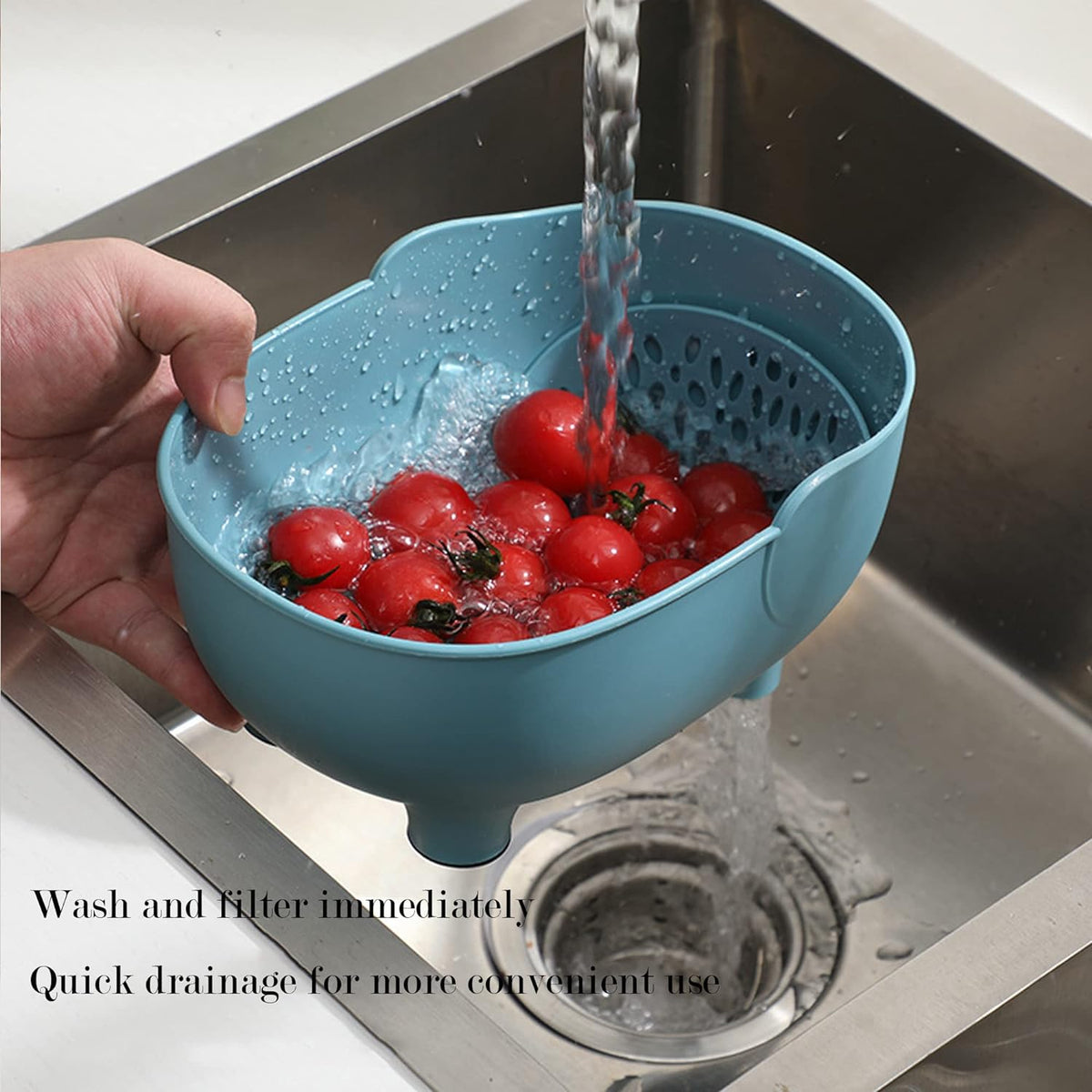 Vegetables Washing Basket Elephant Drainage Basket Fruit Basket for Draining Pasta Noodles Kitchen (Blue)