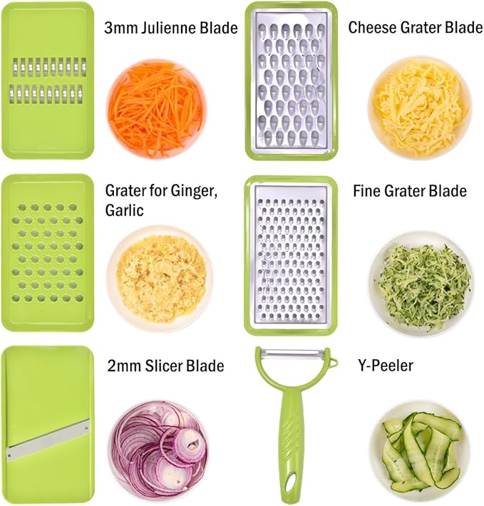 Cheese Grater with Container,5 In 1 Mandoline Slicer for Kitchen,Multi Purpose Vegetable Slicer, Easy to Clean Vegetable Chopper,Cheese Shredder,Julienne Slicer and Peeler