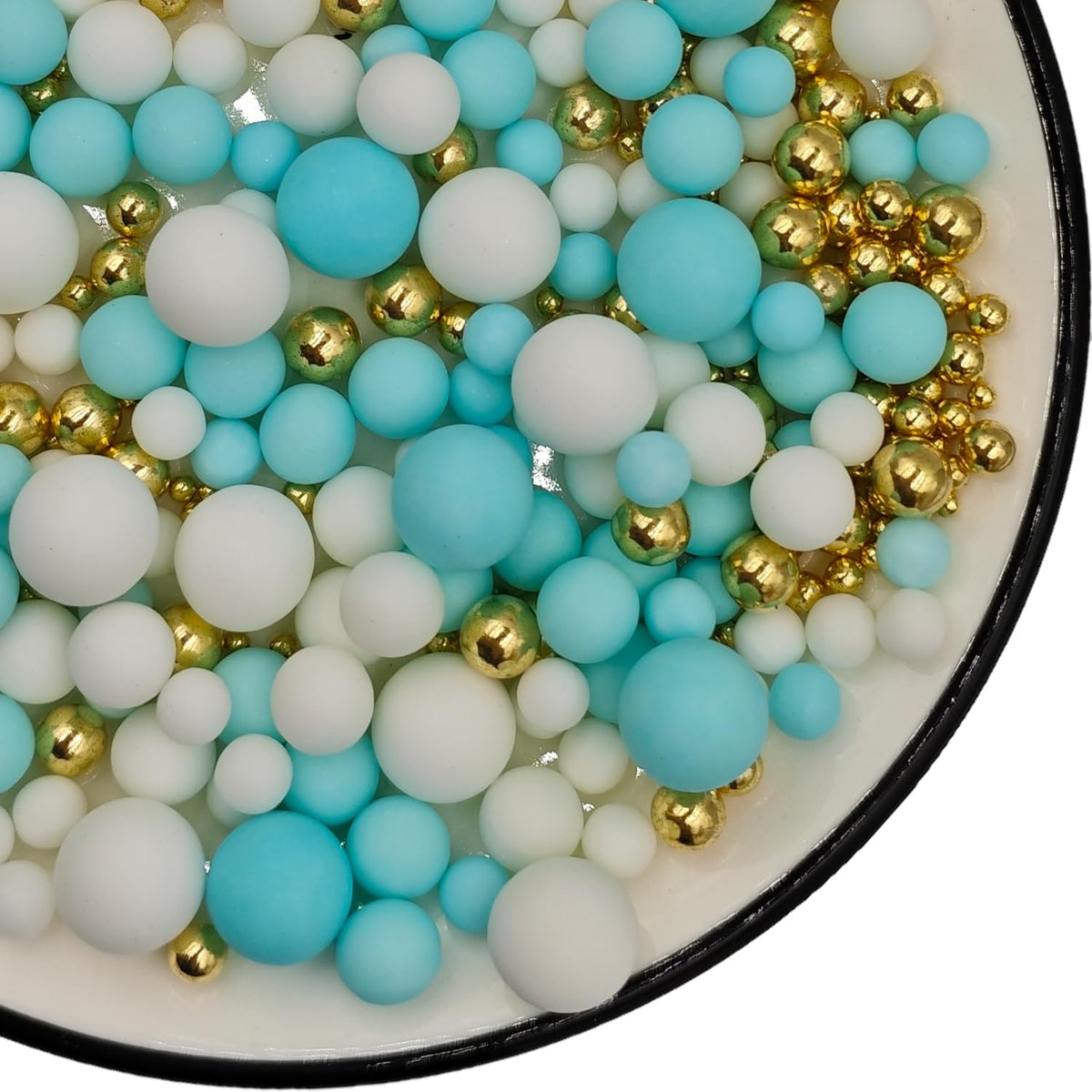 Mixed Edible Pearl Sugar Sprinkles, 4.6 oz Candy Pearls Ideal for Baking, Cake and Cupcake Toppers, Cookie Decoration, Ice Cream Topping (Blue&White&Gold)