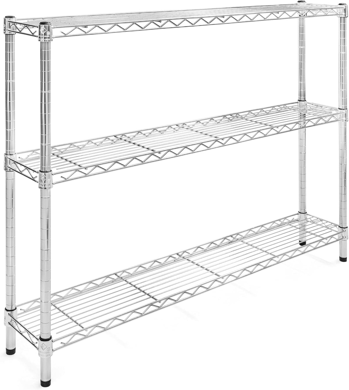 Shelving Inc. 8" d x 48" w Chrome Wire Shelving with 3 Tier Shelves, Weight Capacity 800lbs Per Shelf