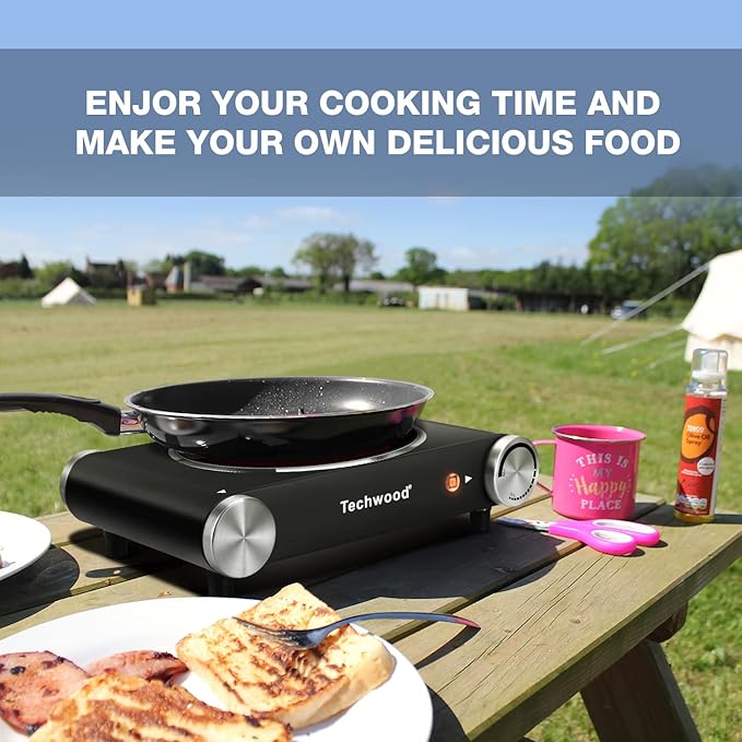Hot Plate, Techwood Single Burner for Cooking, 1200W Portable Infrared Ceramic Electric Stove with Adjustable Temperature, 7.1” Cooktop for Home/RV/Camp, Compatible for All Cookwares, Black