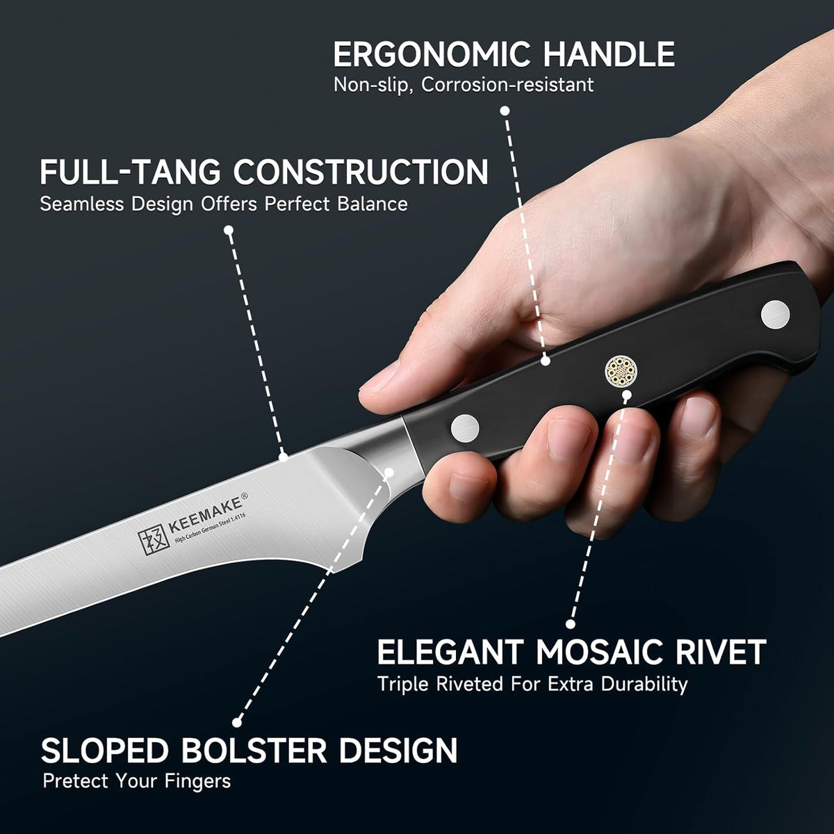 KEEMAKE Boning Knife for Meat Cutting, 5.5 Inch Fillet Knife for Fish, High Carbon Stainless Steel Ultra Sharp Japanese Kitchen Knives for Meat Poultry Cutting