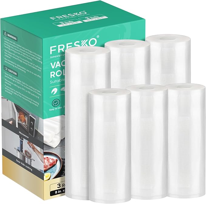 FRESKO Vacuum Sealer Bags Food Rolls 6 Packs - 8" x 20' & 11" x 20', Commercial Grade Seal a Meal Bags for Storage Food and Sous Vide, BPA Free, Customized Size for Vacuum Sealer
