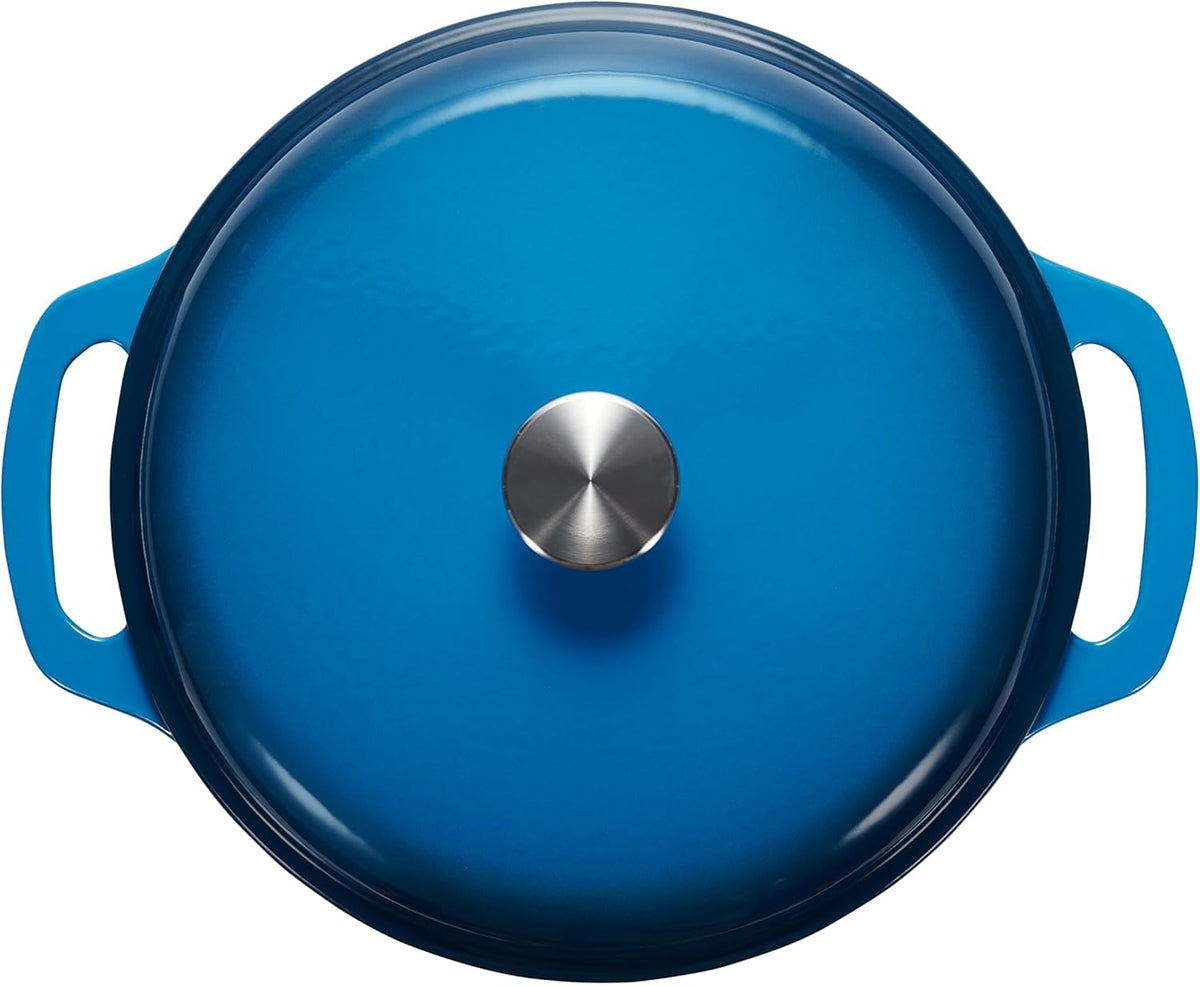 Amazon Basics Cast Iron Dutch Oven Pot with Lid, Enameled, Round, Dual Handles, Heavy-Duty, Small, 4.3-Quart, Blue
