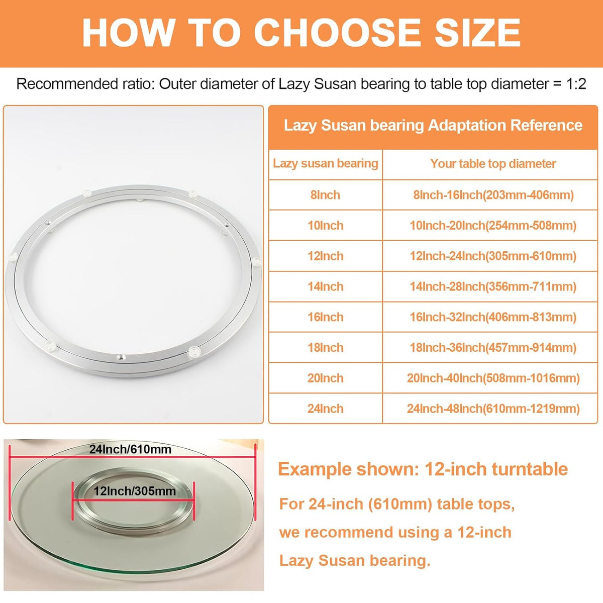 TamBee 10 Inch Lazy Susan Bearing Base - 150lb Capacity Aluminum Heavy Duty Lazy Susan Turntable Mechanism Kit for Smooth Rotation, Universal Hardware for DIY Furniture, Table (Base Only)