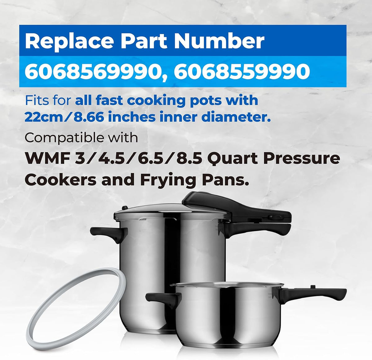 2Pcs Food Grade Silicone Pressure Cooker Sealing Ring Compatible with WMF 4.5 6.5 8.5 Quart Pressure Cookers and Frying Pans (Replace 6068569990, 8.66" Inner Diameter)