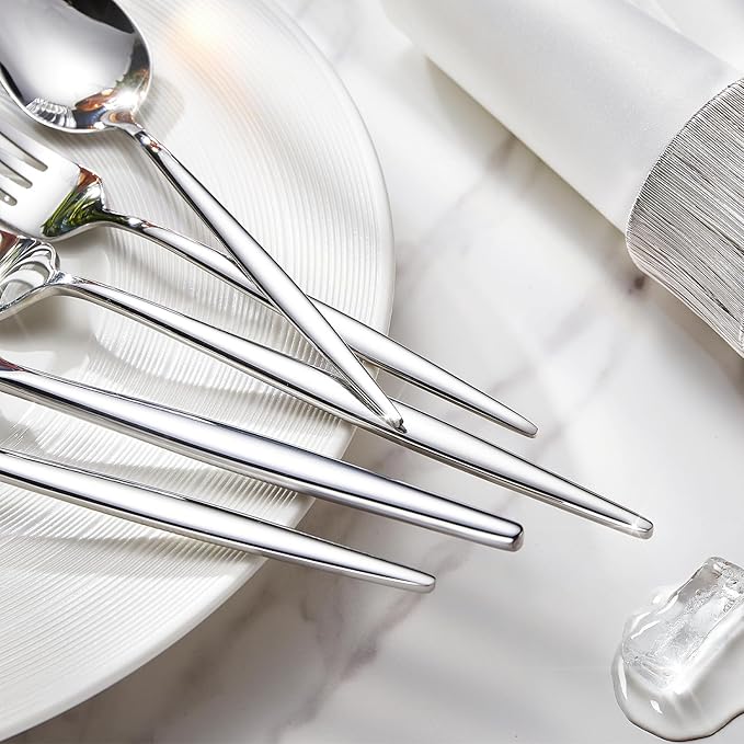 KINGSTONE Silverware Set, 60-Piece Flatware Set Cutlery Set Premium 18/10 Stainless Steel, Tableware Include Forks Knives Spoons for Home Kitchen Restaurant Wedding, Dishwasher Safe