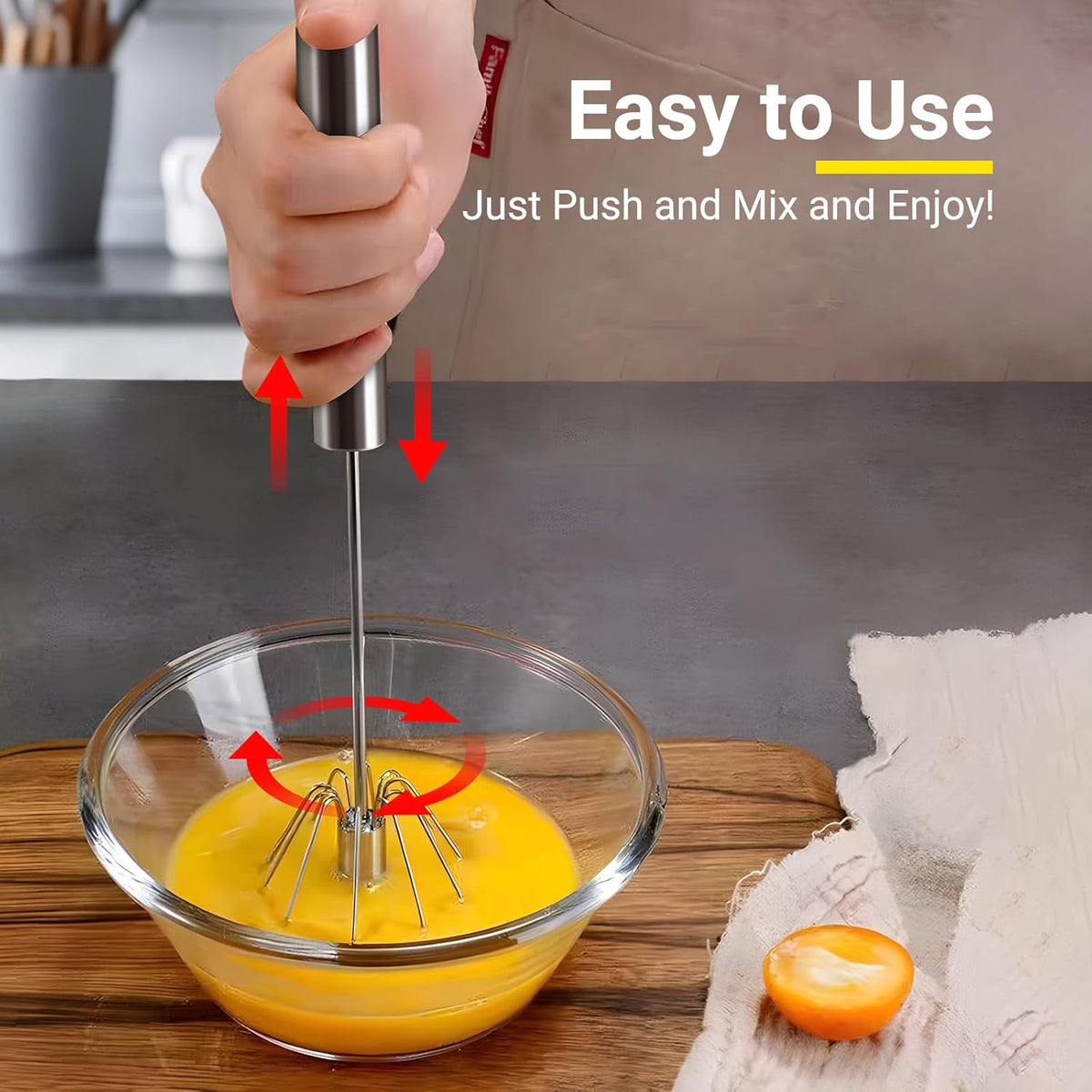 Egg Whisk,2025 Upgraded Stainless Steel Semi Automatic Whisk,Hand Wisk Egg Beater Easy to Use for Making Cream, Blending, Whisking, Beating & Stirring (12 Inch)