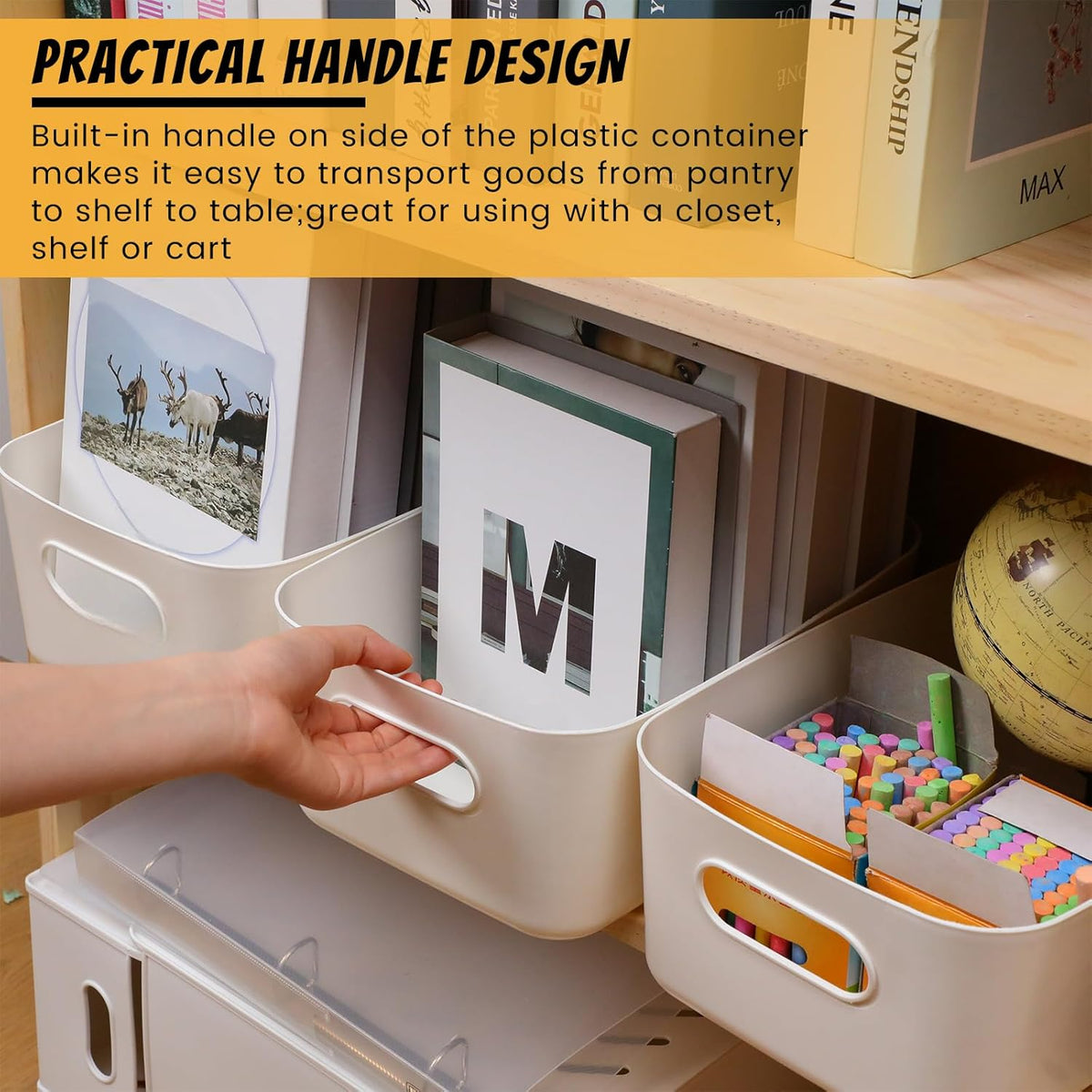 Zopeal Plastic Storage Bins 10 Pcs White Pantry Organizer Bins Small Baskets Storage Containers for Home Kitchen (12 x 8 x 5 Inches)