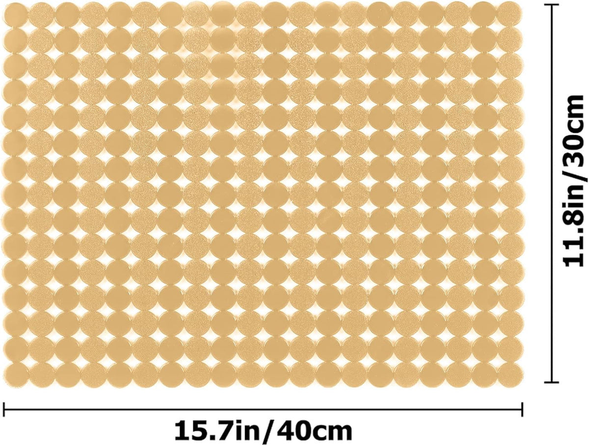Qulable 2Pack Kitchen Sink Mat for Stainless Steel/Ceramic Sinks, PVC Eco-friendly Protectors for Bottom of Kitchen Sink, Adjustable, Fast Draining, Dots Design, 11.8x15.7 (Bronze)