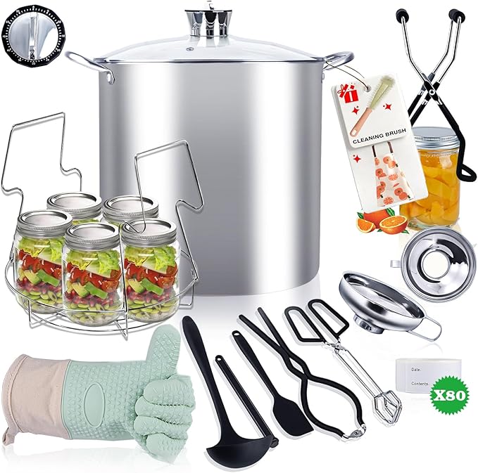 Canning Pot-Canning supplies starter kit, Stainless Steel Canning Tool Kits Set for Beginners, Water bath canner with rack for canning