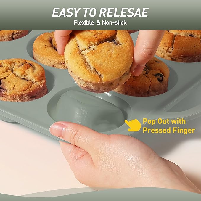 2 Packs 12 Cups Silicone Muffin Pan with Metal Reinforced Frame Regular Size Cupcake Pan Tray Egg Bites Silicone Circle Cookie Molds Muffin Tin Tart Pans Baking Sheet Set for Breakfast Sandwiches