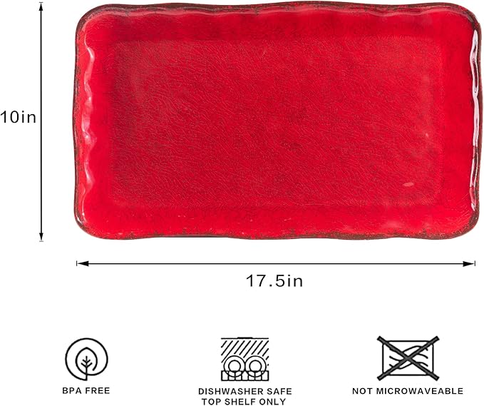 LEHAHA Christmas Melamine Platters for Serving Food, Colored Serving Trays, 17.5 x 10 Rectangular Turkey Serving Tray, Set of 2, Perfect for Outdoor, Christmas Parties, Restaurant, Dishwasher Safe