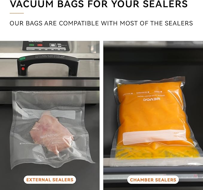Wevac 6" x 10" Precut Vacuum Sealer Bags, 200 Count, Includes 5 Liquid Block Bags & 5 Bone Guard Pieces, Heavy Duty for Food Storage, Sous Vide & Meal Prep
