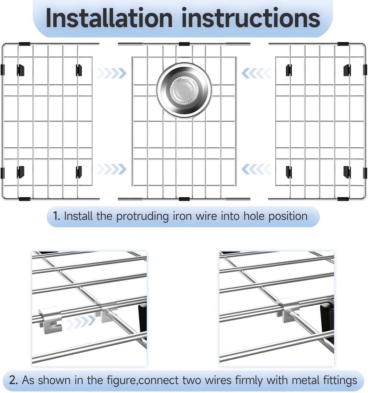 26-1/8’’ x 14-1/8’’ Stainless Steel Sink Grid, Sink Protectors for Kitchen Sink, Sink Protector with Rear Drain for Single Sink Bowl, Sink Bottom Grid, Sink Grate for Bottom with Sink Strainer