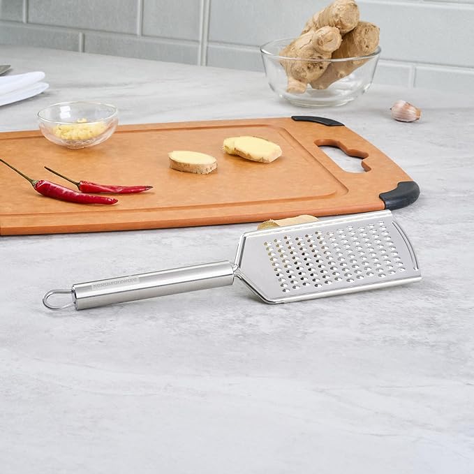 Restaurantware-German Standard Fine Handheld Grater, 1 Flat Cheese Grater - Dishwashable, Durable, Stainless Steel, With Handle, Suitable For Chocolate, Nutmeg, Garlic, Lemon, And, More