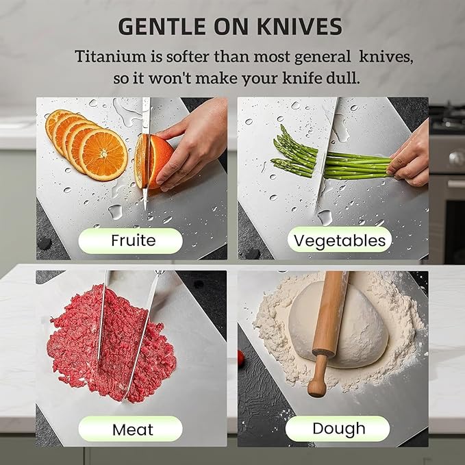 Katuchef Titanium Cutting Board, Siraat 100% Pure Apex Titanium Cutting Boards for Kitchen, Double Sided Non Toxic Celuxer Board for Cutting Meat Vegetable Fruit,Easy to clean(S+L+XXL）