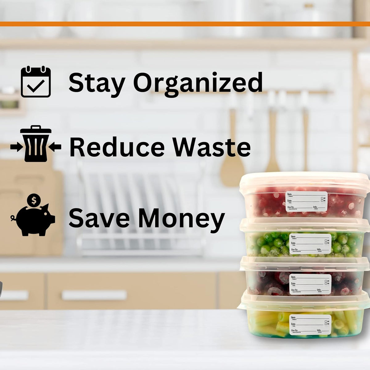 2x1 Dissolvable Food Labels, 1000 Label Stickers, Bottle Labels for Storage Bins, Sticker Labels for Food containers, (1000, Black)