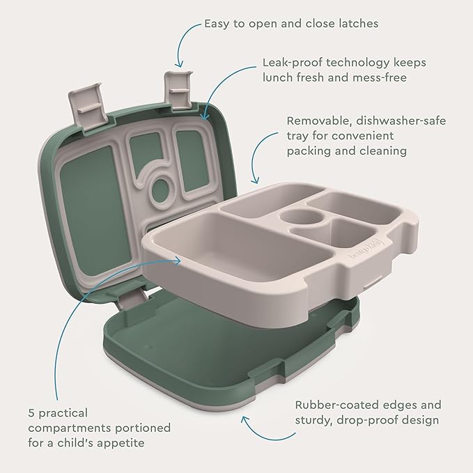 Bentgo Kids Prints Leak-Proof, 5-Compartment Bento-Style Kids Lunch Box - Ideal Portion Sizes for Ages 3-7, Durable, Drop-Proof, Dishwasher Safe, & PFAS & BPA-Free Materials (Dino Fossils)