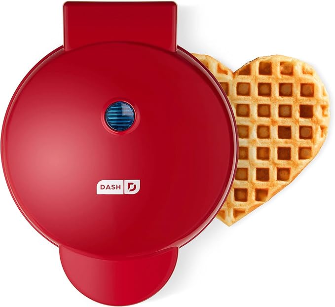 Dash Express Waffle Maker -Electric Waffle Maker for Creative Homemade Treats - Dual Nonstick Cooking Surfaces, Easy Food Release & Quick Cleanup - Compact, Space-Saving Design - 8 Inches - Red Heart