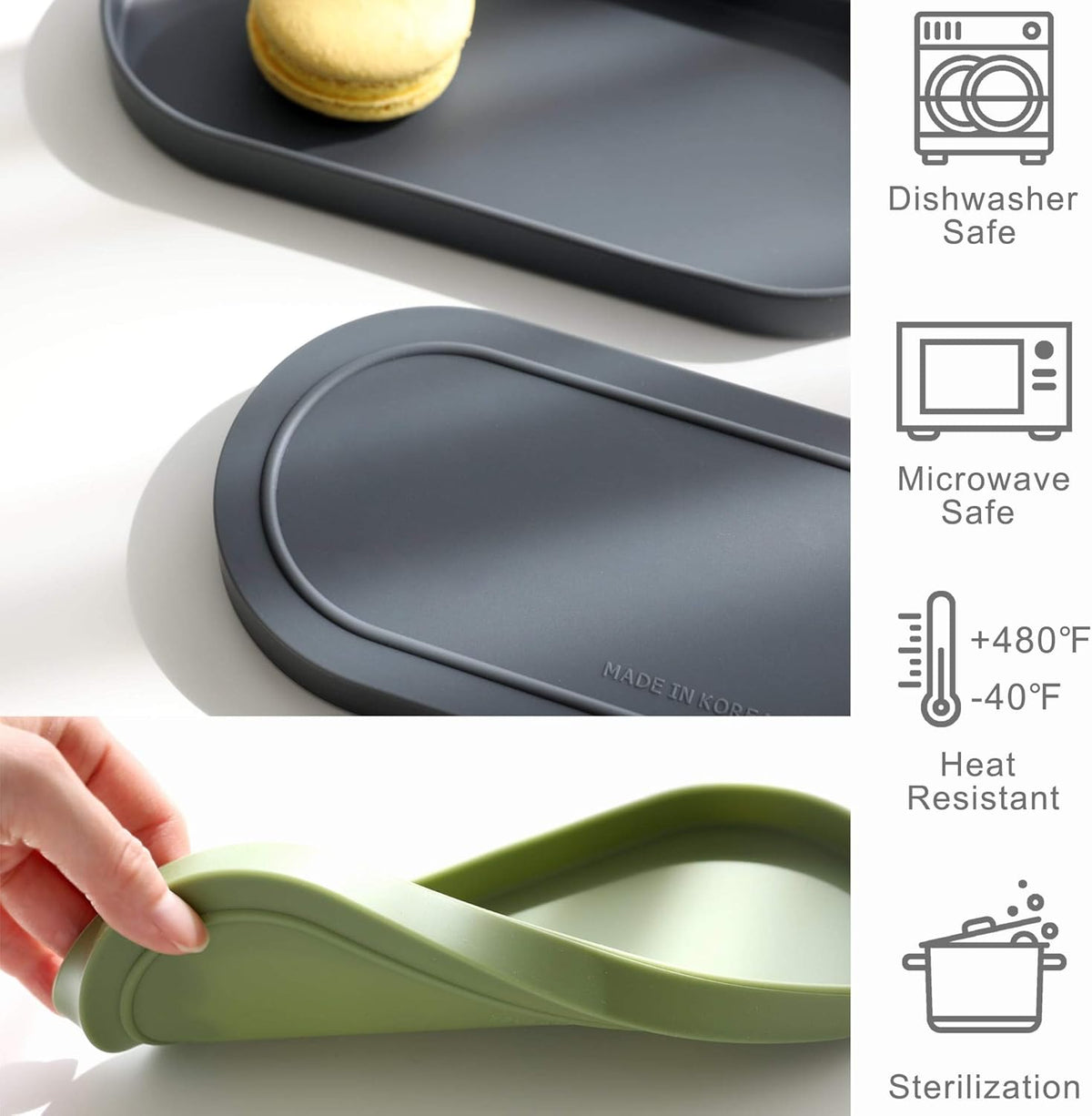 Lazy K Silicone Tray - Small Vanity Tray Organizer - Spoon Rest Holder - Kitchen Sink, Bathroom, Multi-Purpose Modern Counter Organizer (Black)