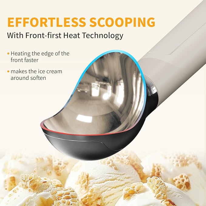 Heated Ice Cream Scoop, Rechargeable Electric Scooper for Hard IceCream, Self Warming Spoon Max to 158℉, Rust-Proof, anti freeze handle, Easy to Clean