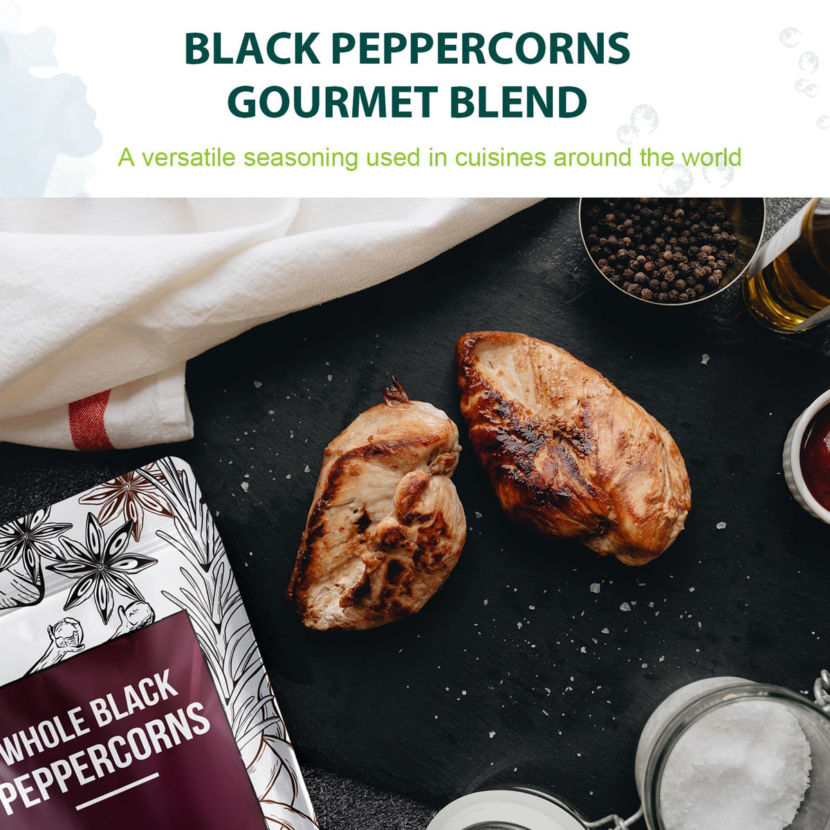 Soeos Whole Black Peppercorns 12oz + Himalayan Pink Salt 2lb, Salt and Pepper for Grinders, Black Peppercorn Refil, Pink Himalayan Sea Salt, 2 Piece Set