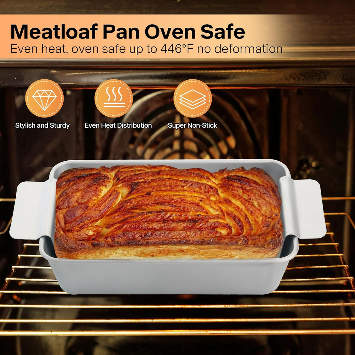 Meat Loaf Pan with Drip Tray, Meatloaf Pan 2LB, 2-Set Meatloaf Pan with Drain Tray Nonstick, Large Rectangular Pans for Baking Bread, Meat and Draining Grease Off, Oven Safe, Silver