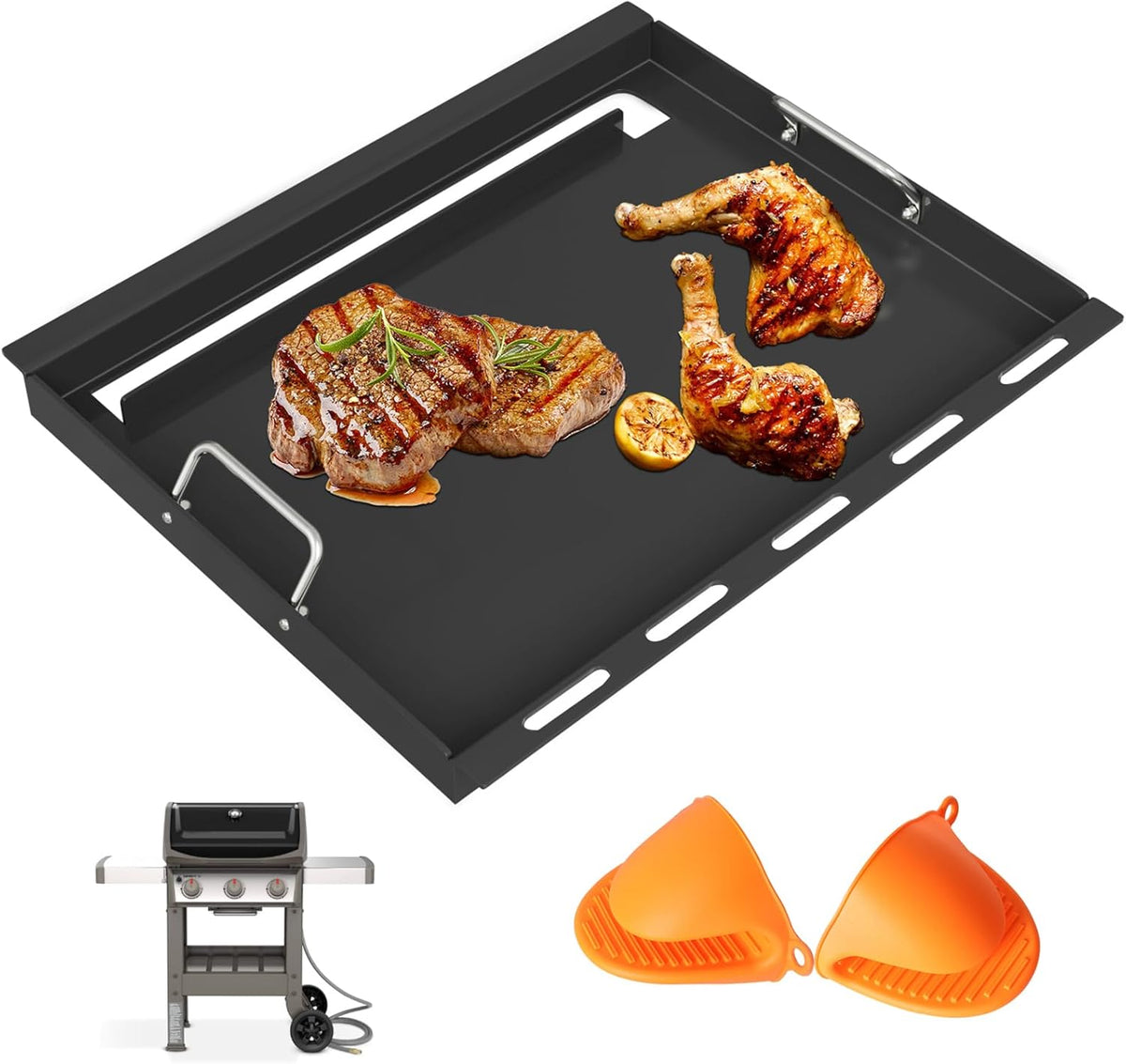 6787 Spirit 300 Full Size Griddle Insert for Weber Spirit I & II 300 Series Grill Accessories Spirit E-310 E-320 E-330 S-310 SP-310, Spirit 2 E310 S-310 Flat Top Griddle, Carbon Steel for 7638 7639