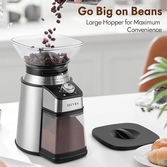 Secura Electric Conical Burr Coffee Grinder With 17 Grind Settings From French to Espresso, Black
