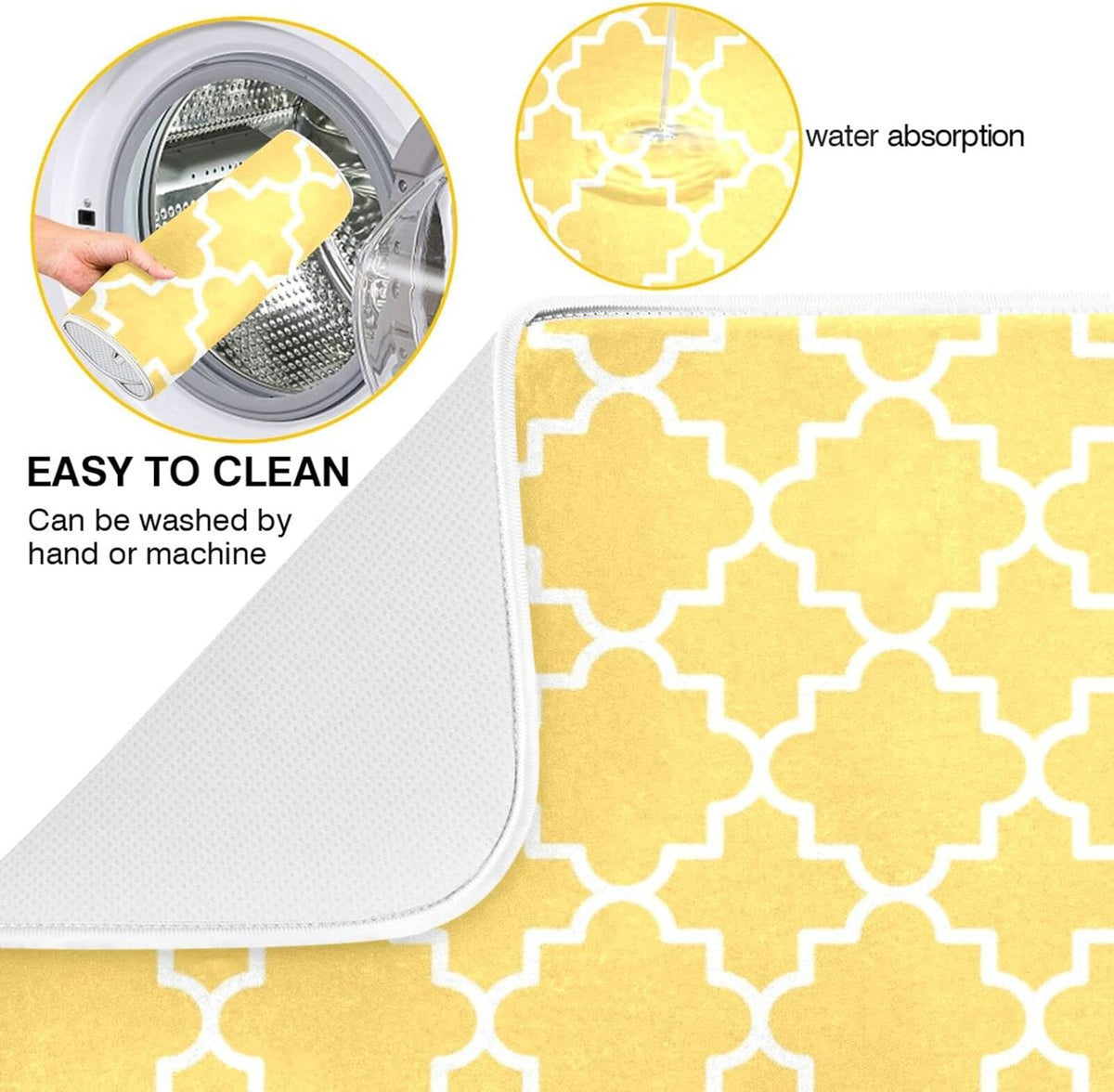 senya Super Absorbent Dish Drying Mat, Microfiber Fast-Drying Dish Mat, 16/'' x 18/'', Kitchen Dish Drying Pad, Quatrefoil Lattice Yellow Pattern, 16x18in