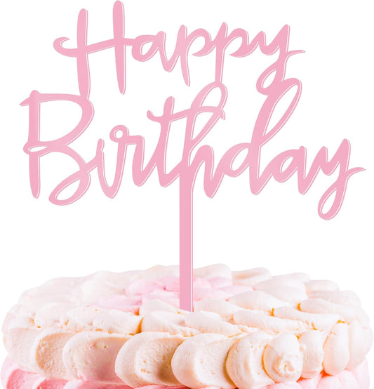 1 PCS Happy Birthday Cake Topper, 4.7 Inches x 5.5 Inches Acrylic Cake Topper, Pink Crisp Lettering Birthday Cake Decorations for Kids, Adults, Dessert, Birthdays Party, Table, Photo Booth