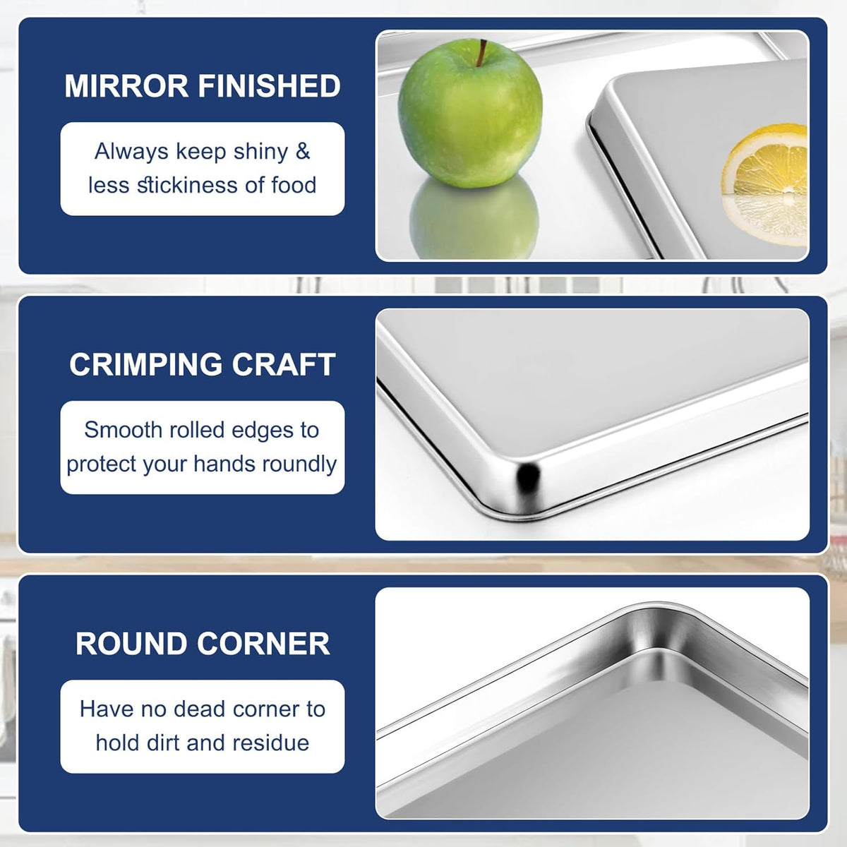 P&P CHEF 10.5 Inch Baking Cookie Sheet, Oven Pan Tray Stainless Steel Sheet Pan for Kitchen, Oven Bakeware for Multi Uses, Shiny Look & Dishwasher Safe, Healthy & Heavy Duty, 1Pc