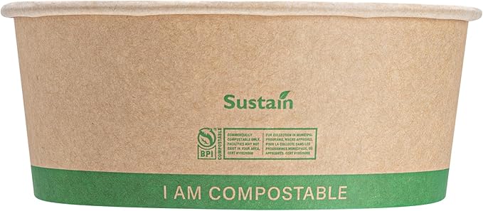 Restaurantware Paper Food Containers 50 Pack Of 25 oz Disposable Round Kraft Salad Bowls BPI-Certified Compostable Stackable Greaseproof Meal Prep Take Out Containers For Soups, Snacks And Desserts