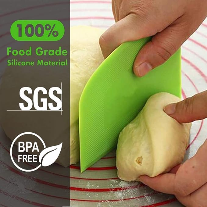 SURDOCA Dough Scraper Bench Scraper - 3P 9.5x6.1" Plastic Flexible Bowl Scraper, Sharp Edge & Angles Cake Scraper. Non-Slip Bakeware Decorating Tools Sculpting & Modeling Tools - Green+Pink+Green