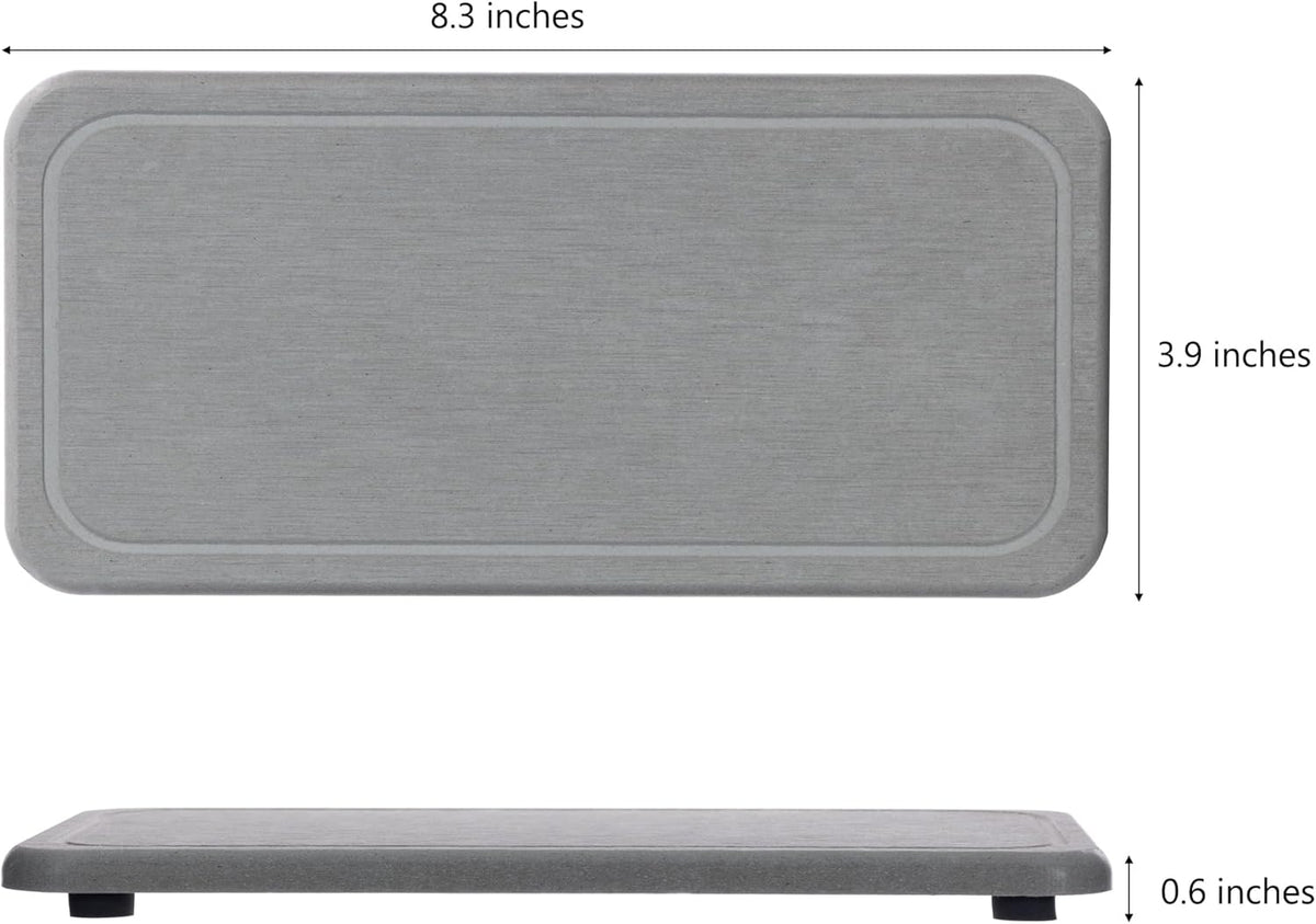 2 Pcs Water Absorbing Stone Trays, Kitchen/Bathroom Sink Soap Dish, Diatomite Tray Used for Hand Soap & Cosmetic Bottles in The Modern Home, 4" W x 8.3" L, Gray