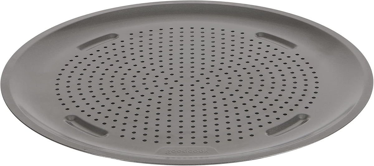 GoodCook AirPerfect 14" Insulated Nonstick Carbon Steel Pizza Pan with Cutting Guides, Perforated Nonstick Pizza Pan, Gray