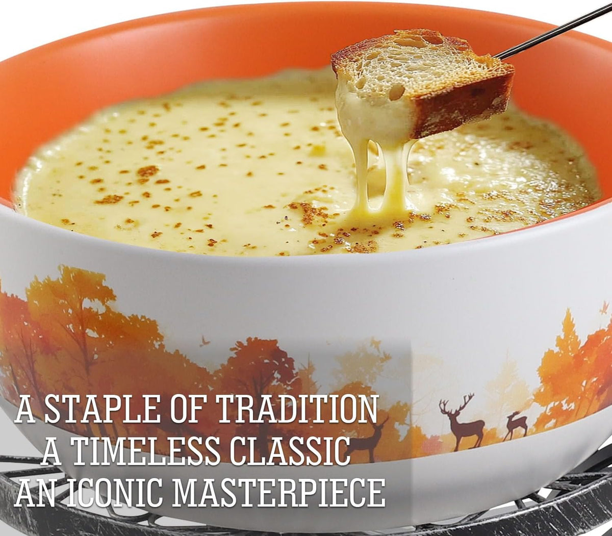 Artestia Swiss Fondue Set for Party - 2L Large Capacity Ceramic Fondue Pot Melting Cheese Chocolate, 6 Fondue Forks, Fondue Party, Wedding Gifts - Autumn Amble